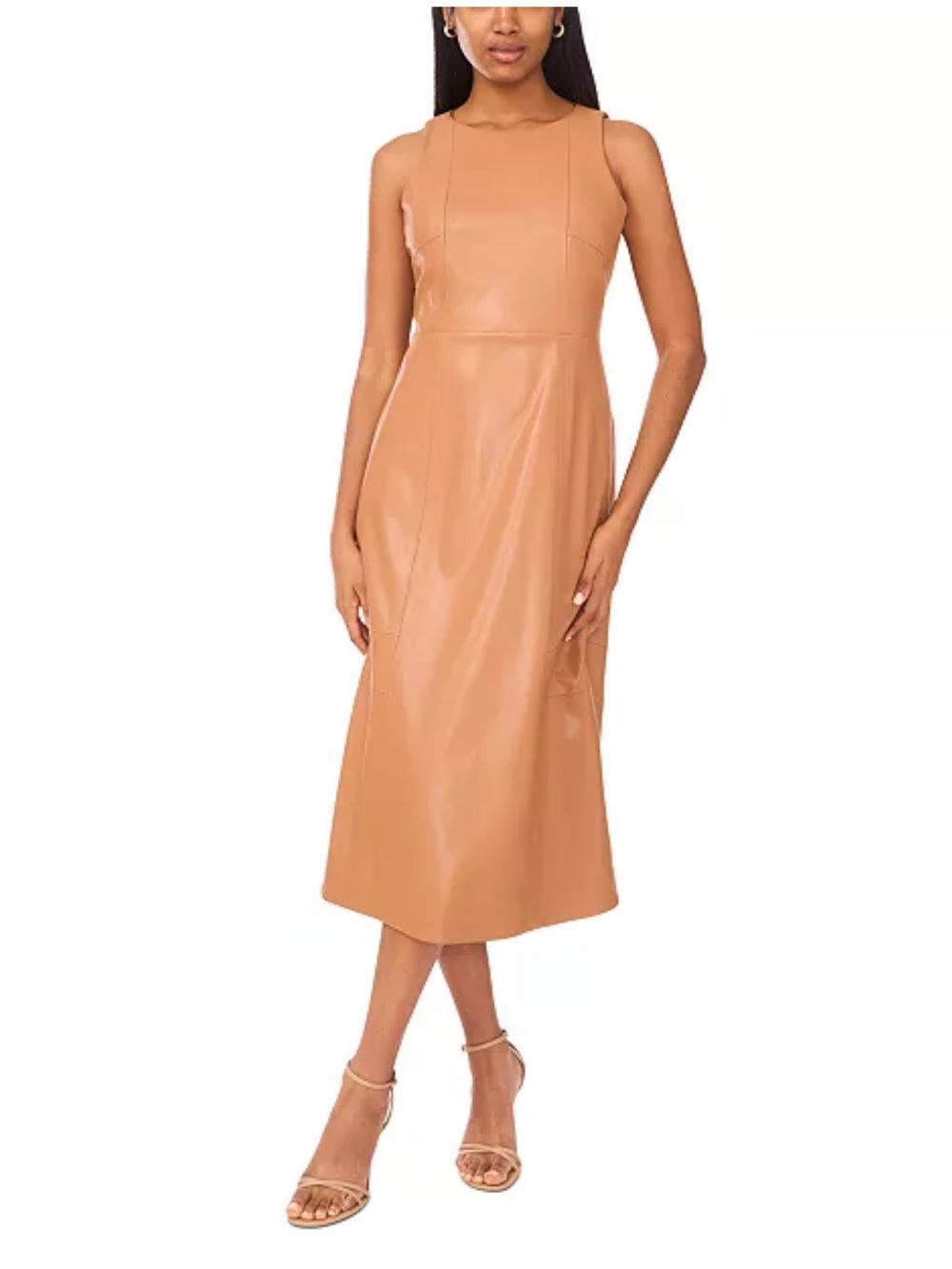 Parker Tan Sleeveless Faux-Leather Midi Dress